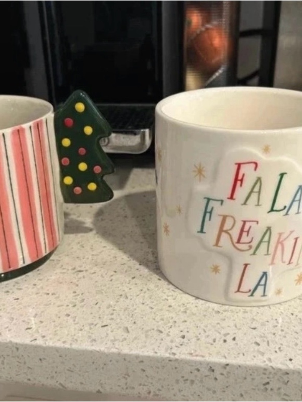 World Market White 'Fa La La' Holiday Mug - Cheerful Multicolor Lettering